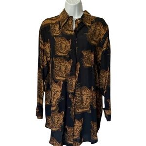 Mondi Vintage leopard button shirt long sleeve gold cuff links Size 40 / 8